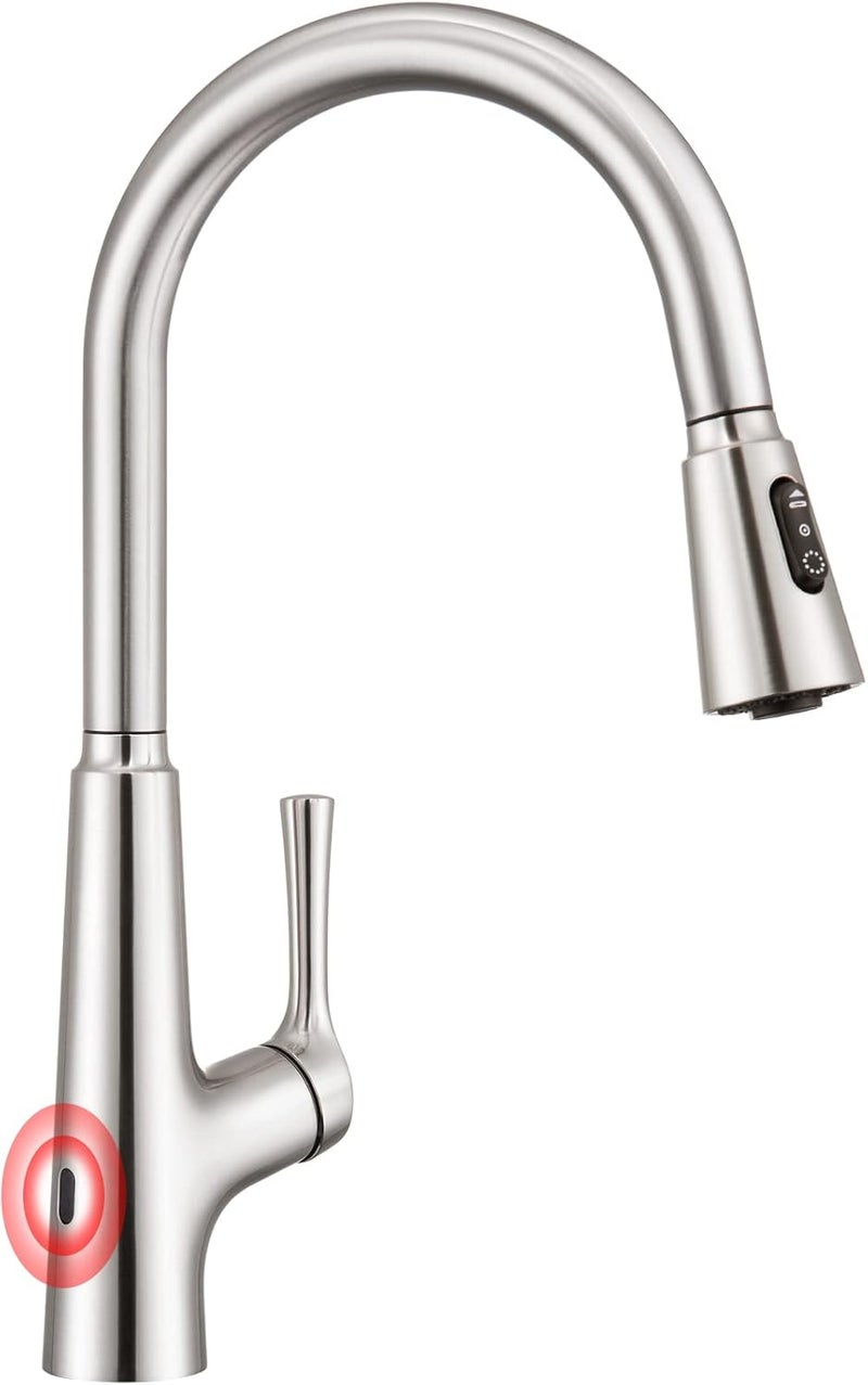 Crea Touch on Sensor Kitchen Facuet with Pull Down Sprayer，Brushed Kitchen Sink Faucet，360° Swivel Single Handle 1 Hole 3 Holes，Magnetic Docking Stainless Steel Bar RV Sink Faucet - Image 1